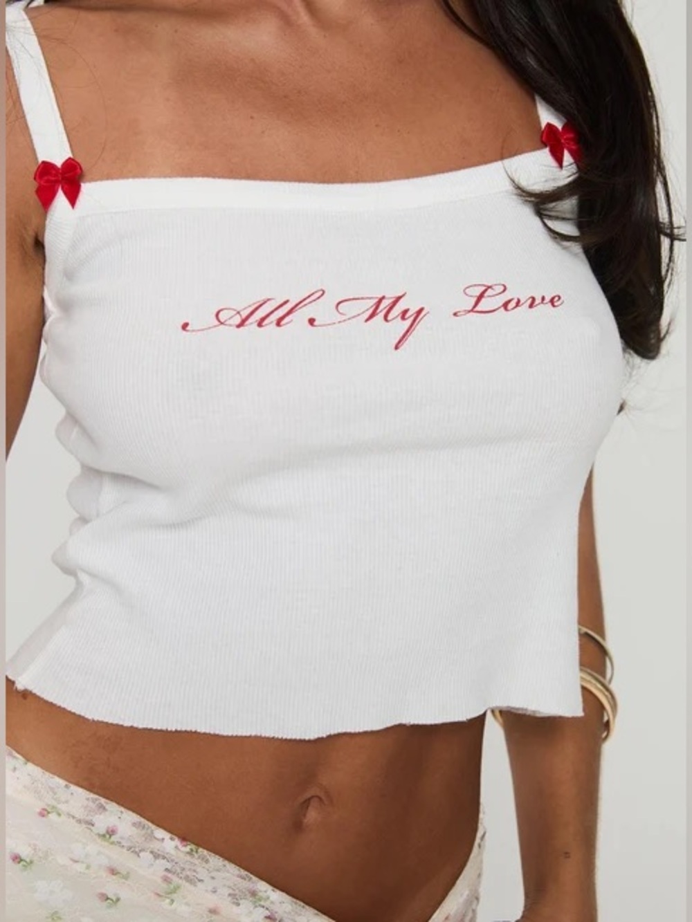 PRINCESS POLLY ALL MY LOVE RED BOW WHITE TANK